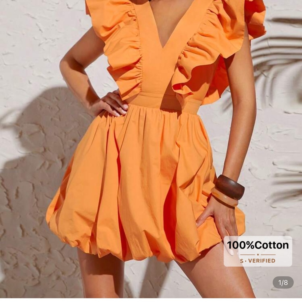SHEIN Orange Ruffled Smocked Mini Dress